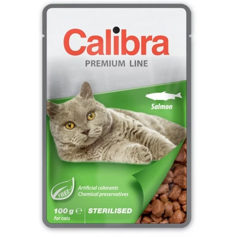 Image Влажный корм для кошек Calibra Cat pouch Premium Sterilised Salmon 100g * 24 штук