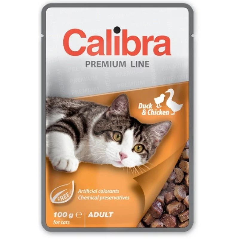 Image Влажный корм для кошек Calibra Cat pouch Premium Adult Duck&Chiken 100g * 24 штук