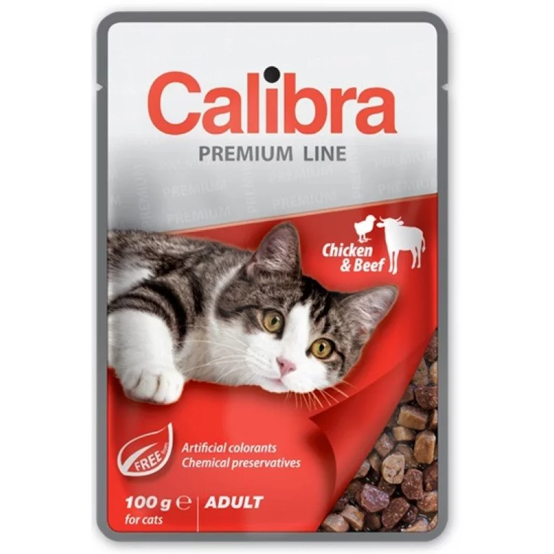 Image Hrana umeda pentru pisici Calibra Cat pouch Premium Chiken&Beef 100g * 24 buc