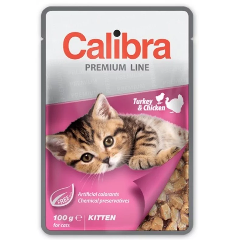 Image Hrana umeda pentru pisoi Calibra Cat pouch Premium Kitten Turkey&Chiken 100g * 24 buc