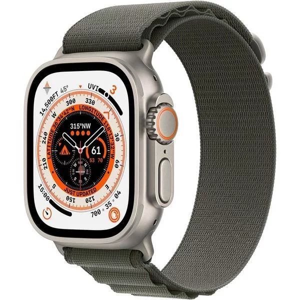 Image Ceas inteligentApple Watch Ultra GPS + LTE 49mm MQEW3 Titanium Case with Green Alpine Loop - Medium