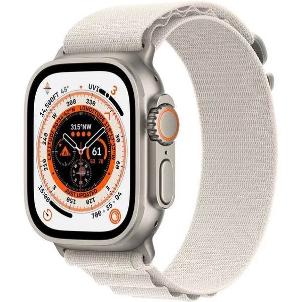 Image Ceas inteligent Apple Watch Ultra GPS + LTE 49mm MQFT3 Titanium Case with Starlight Alpine Loop - L