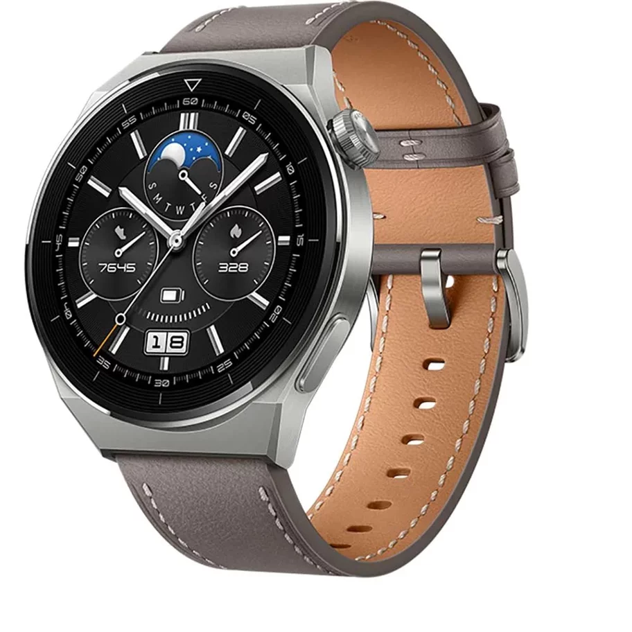 Image Ceas inteligent HUAWEI Watch GT 3 Pro Titanium 46mm Gray Leather Strap