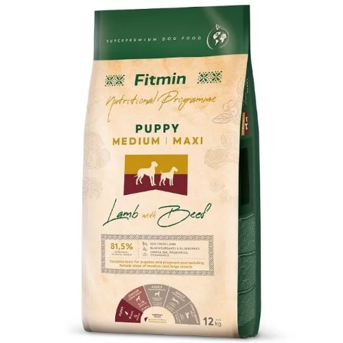 Image Hrana uscata pentru caini Fitmin medium maxi puppy lamb&beef 12 kg