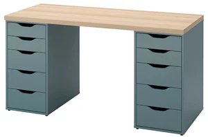 Image Письменный стол Ikea Lagkapten/Alex 140x60 Под Беленый Дуб/Серо-бирюзовый
