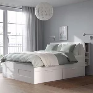 Image Кровать Ikea Brimnes Lonset с ящиками/подголовником 160x200 Белый