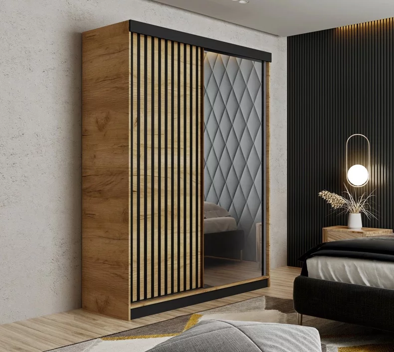 Image Шкаф купе Prime Furniture Malani 138x205x59 Craft Oak Golden/Black