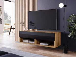 Image Тумба под телевизор Bratex Lowboard A 100 Wotan Oak/Black Gloss