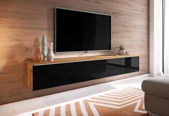 Тумба под телевизор Bratex Lowboard D 180 Wotan Oak/Black Gloss