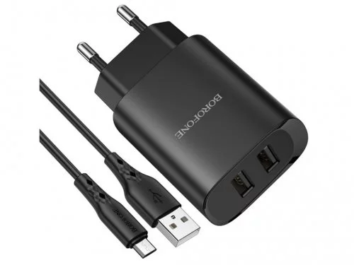 Image Зарядное устройство Borofone Сable USB to Micro-USB 2xUSB 2.1A Black