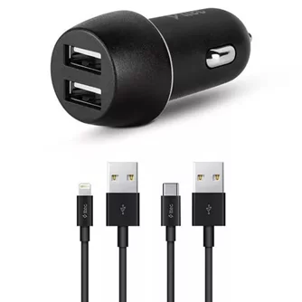 Incarcator Ttec Duo 2*USB-A 3.1A with Lightning and Type-C Cable Black