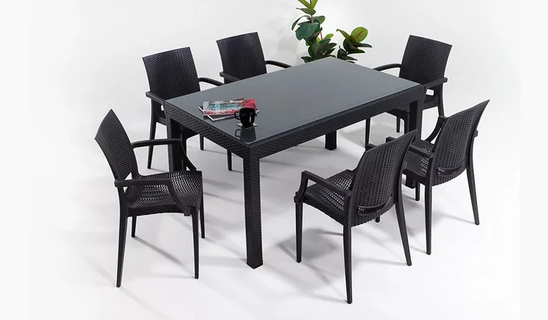 Image Стол Modalife Rattan Lux with glass Antracite