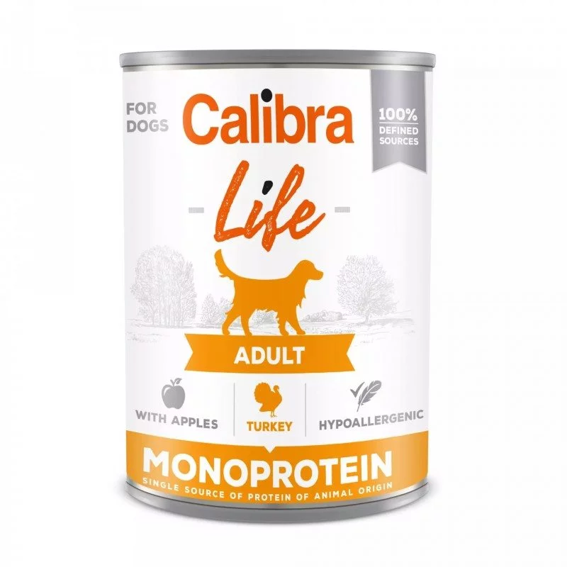Hrana umeda pentru caini Calibra Dog Life can Adult Turkey with apples 400g*6