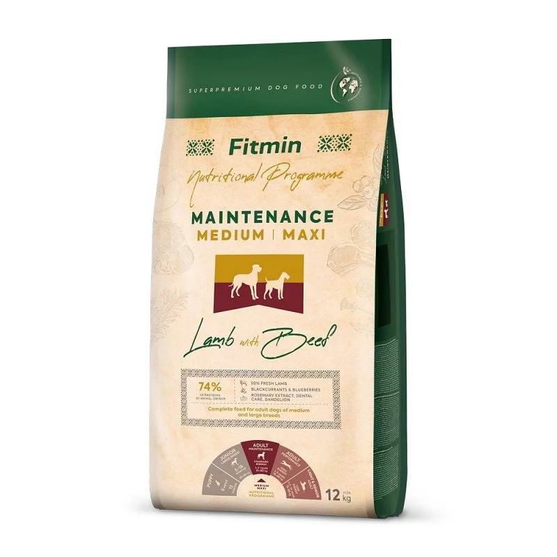 Hrana uscata pentru caini Fitmin dog medium maxi maintenance lamb&beef 12 kg