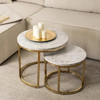 Măsuţă de cafea Mebel Elite Olis White Marble/Golden