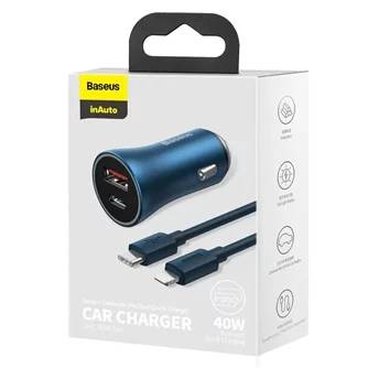 Зарядка Baseus Car Charger USB/Type-C Dual 40W with Baseus Cable Type-C to Lightning Blue