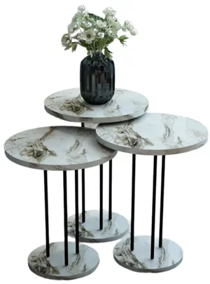 Image Set masute pentru reviste Prestige Efes Round base 3 White Marble/Black