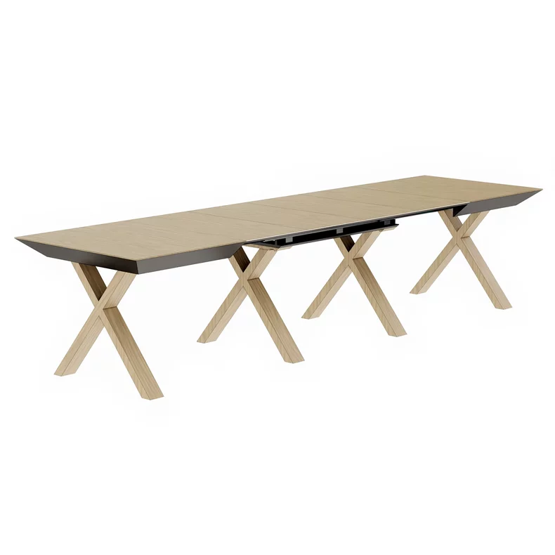 Image Madrid Extendable Table Natural Wood + Wood Legs