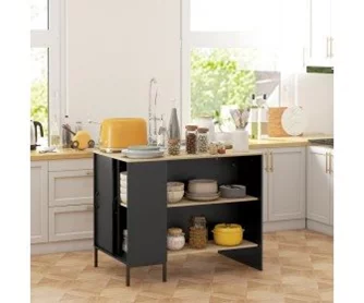 Кухонный островок Homcom 801-367V00BK 114x70x90 cm (Black/Oak)