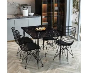 Image Обеденный набор Prestige Bendir Piramide Legs 70x110cm 1+4 (Black Marble/Black)