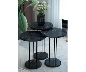 Image Set masute pentru reviste Prestige Bendir Round base 3 pcs (Black Marble/Black)