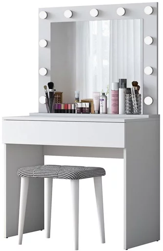 Туалетный столик + Табурет Mirage Meble BJ121 зеркало/лампочки (White/Black)
