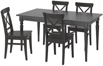 Set masa scaune Ikea Ingatorp/Ingolf 155/215cm 1+6 (Negru/Negru-maro)