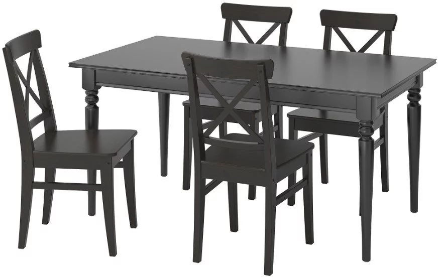 Image Set masa scaune Ikea Ingatorp/Ingolf 155/215cm 1+6 (Negru/Negru-maro)