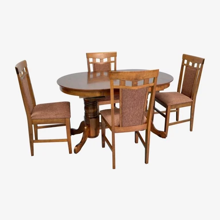 Image Set pentru bucătărie Evelin HV-31N Burnish oak + 4 scaune Deepa R Burnish oak/F-789 Brown