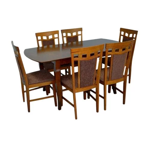 Image Set pentru bucătărie Evelin HV-29V Burnish oak + 6 scaune Deepa R Burnish oak/F-789 Brown