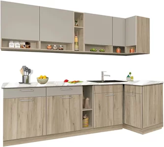 Bucatarie de colt Modern Monro 2.6m (Grey Craft Oak/Cashmere)
