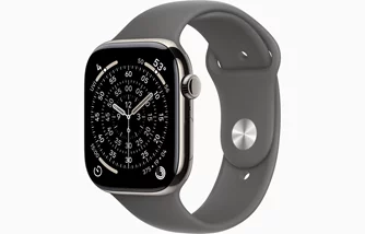 Apple Watch Series 11 GPS + LTE 46mm MFCW4 Natural Titanium Case with Stone Grey Sport Band S/M