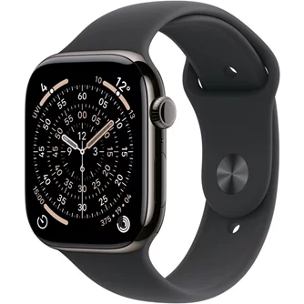 Apple Watch Series 11 GPS + LTE 46mm MFD14 Slate Titanium Case Black Sport Band S/M