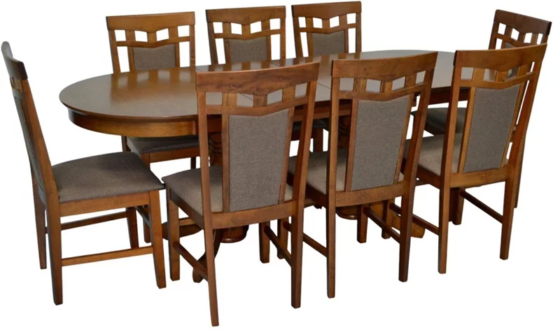 Image Set de bucătărie Evelin HV-31N Burnish oak + 8 scaune Deepa R Burnish oak/Ekea12 Dark Brown
