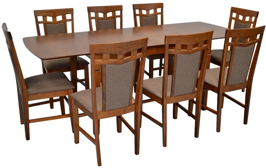 Image Set de bucătărie Evelin HV-27V Burnish oak + 8 scaune Deepa R Burnish oak/Ekea12 Dark Brown