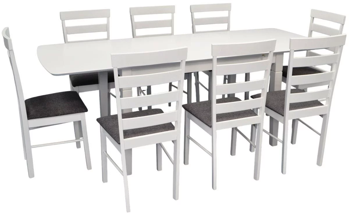 Комплект для кухни Evelin HV-27V White + 8 стульев GLORIA White/NV-10WP Grey
