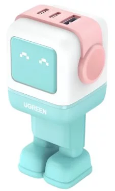 Зарядка UGREEN Nexode Robot GaN USB-A+2 USB-C 65W, Pink Blue