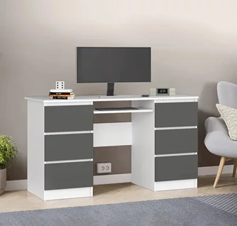 Компьютерный стол Akord A-11 135см 6SZ White/Graphite Grey