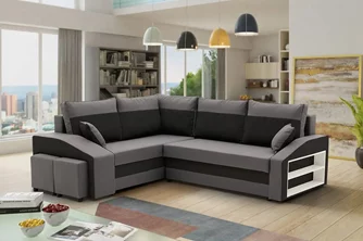 Диван угловой Magnifico M Grande RShelf/LPuffs Bonell Mikrofaza 27/15 L Grey/Black