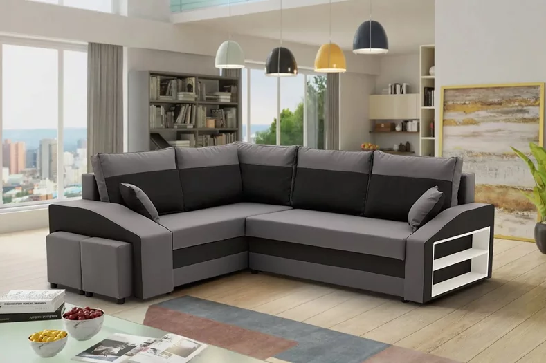 Image Диван угловой Magnifico M Grande RShelf/LPuffs Bonell Mikrofaza 27/15 L Grey/Black