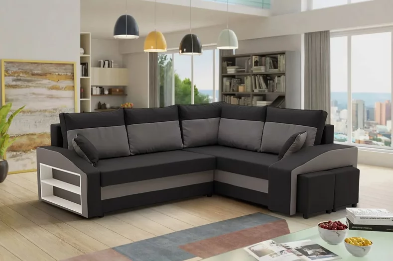 Image Диван угловой Magnifico Meble Grande LShelf/RPuffs Bonell Mikrofaza 15/27 R Black/Grey