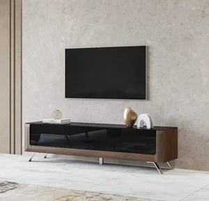Image Dulap TV Helvetia Kasai 2D1S Walnut/Black Gloss