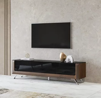 Dulap TV Helvetia Kasai 2D1S Walnut/Black Gloss