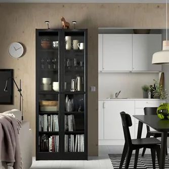 Книжный шкаф Ikea Billy/Oxberg стеклянные дверцы Имитация Черного Дуба