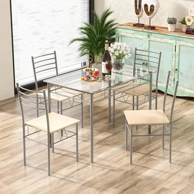 Image Set de dining Costway HW66274 1+4 Natural/Silver