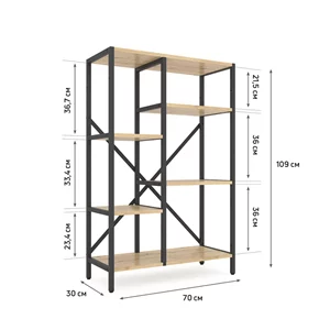 Image Стеллаж Nex Loft Cascade 1090x700x300 mm, 5 полок, Antracite / Oak Artisan