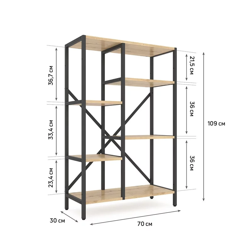 Image Стеллаж Nex Loft Cascade 1090x700x300 mm, 5 полок, Antracite / Oak Artisan