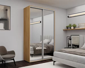 Image Dulap cu uși glisante Nex Home, Oglinda, 140x60x220 cm, Sonoma