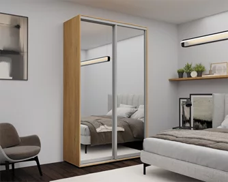 Dulap cu uși glisante Nex Home, Oglinda, 140x60x220 cm, Sonoma