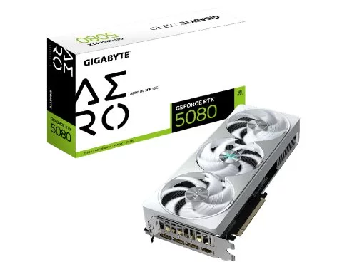 Image Placă video GIGABYTE GeForce RTX 5080 AERO OC 16G White